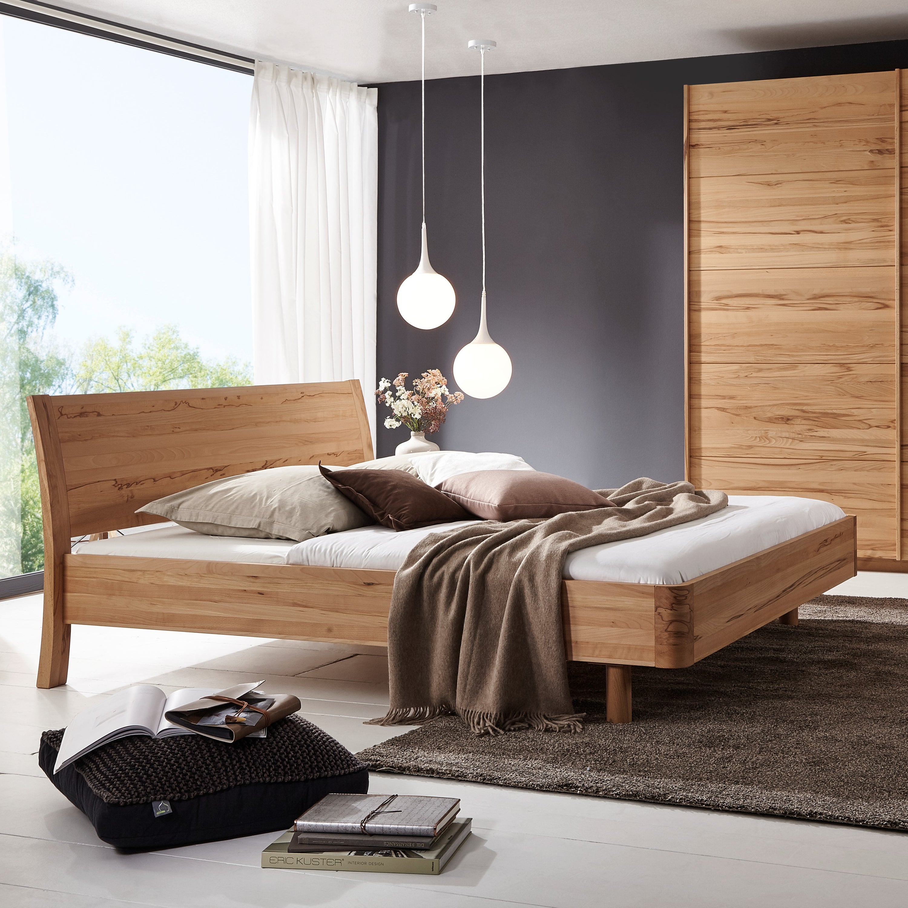 Holzschmiede Massivholzbett 'SWING' Kernbuche mit Kopfteil 180x200cm ...